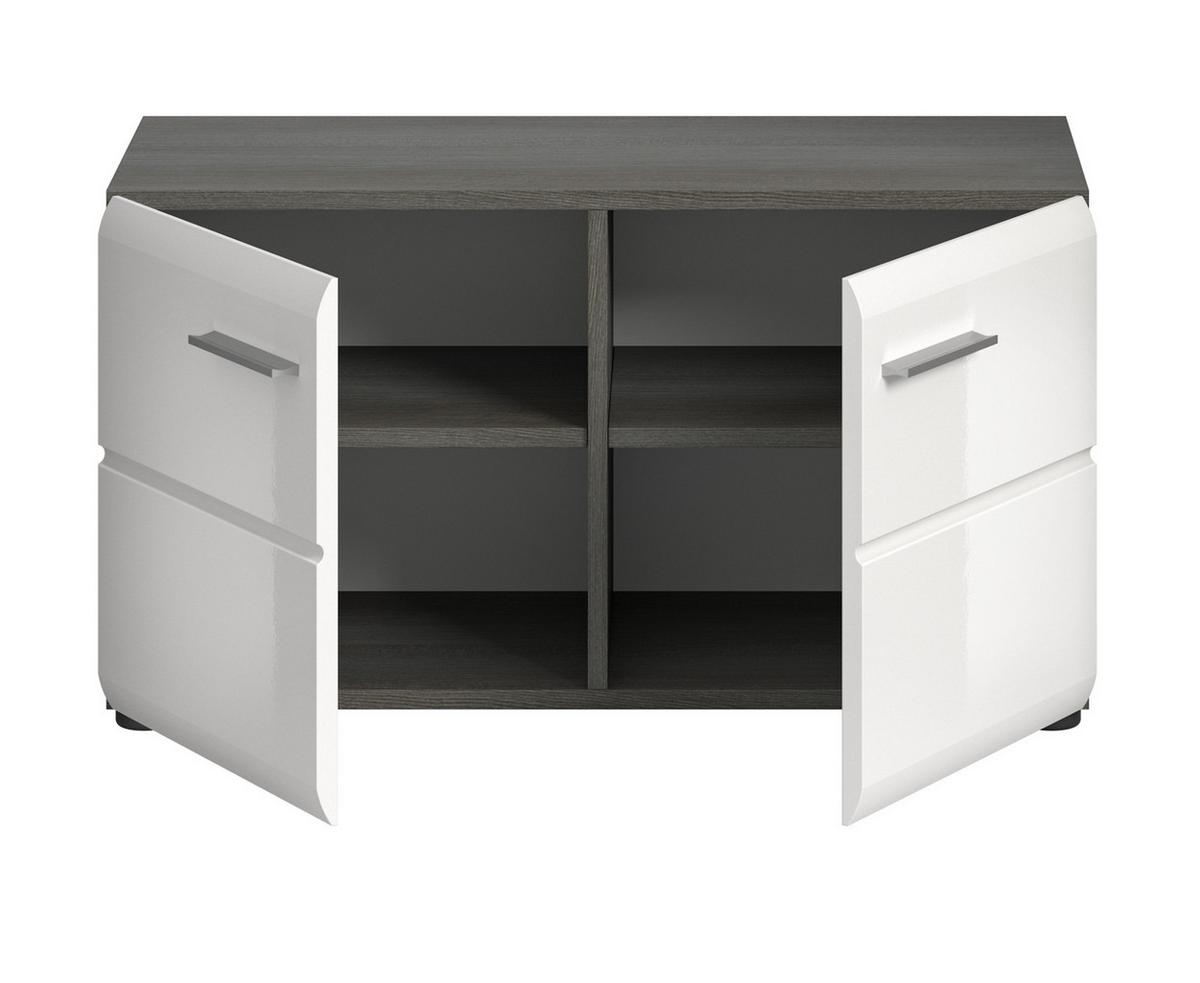 GARDEROBENBANK weiß Hochglanz, grau 80 cm, Schuhbank mit 4 Fächern - Weiß Hochglanz/Silberfarben, Holzwerkstoff/Kunststoff (80/44/37cm) - Inn.Furn