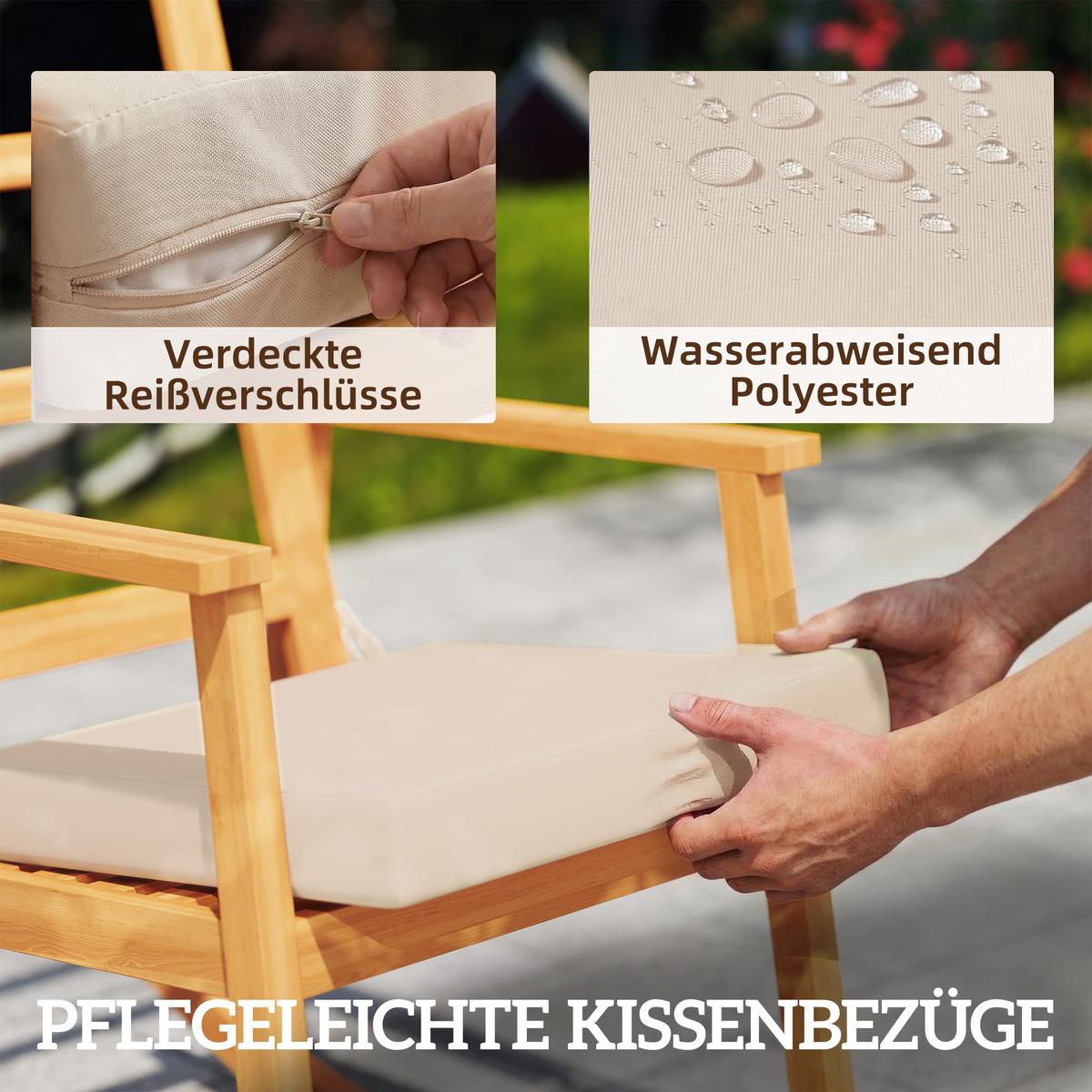 SCHAUKELSTUHL Akazienholz Polyester Beige - Beige/Akaziefarben, Holz/Textil (60/107/89cm) - Outsunny