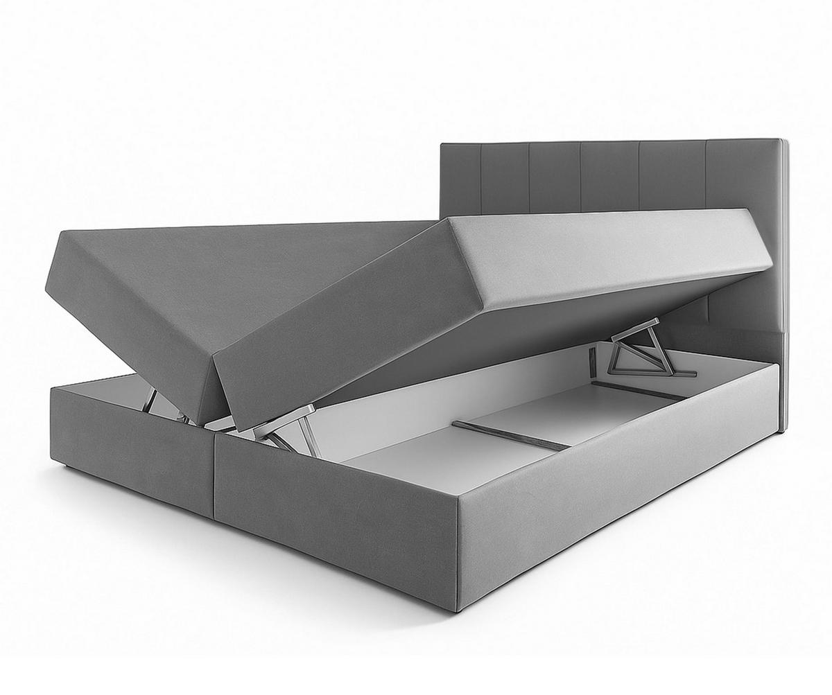 BOXBETT MEREA 160x200 cm mit Bettkasten und Matratze - Grau + TOPPER - Schwarz/Grau, Holz/Holzwerkstoff (160/200cm) - AX Living