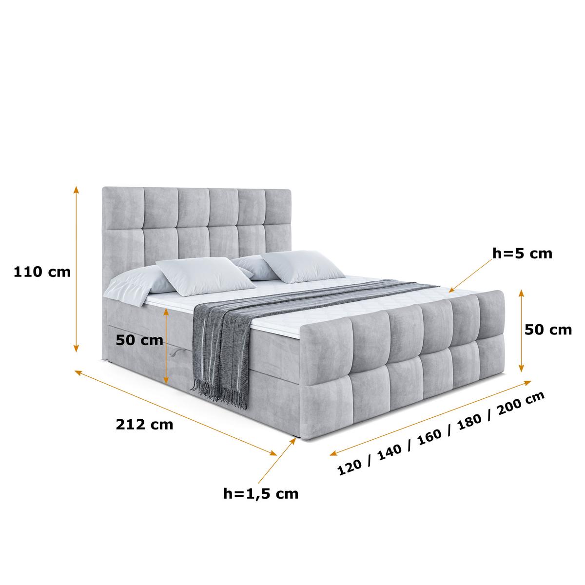 BOXBETT RICAR-Z - 140 x 200 - H3 - Hellgrau - Hellgrau, Holzwerkstoff (140/200cm) - ALTDECOR