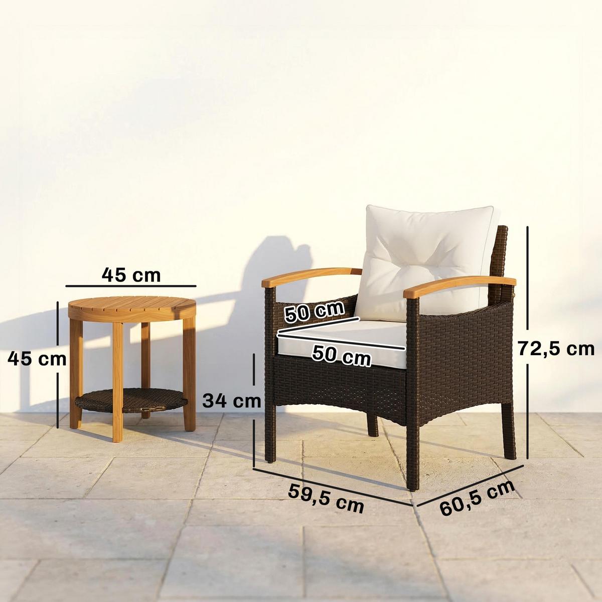 SITZGRUPPE 3-teilig aus PE-Rattan Stahl Cremeweiß - Creme/Braun, Kunststoff/Textil - Outsunny