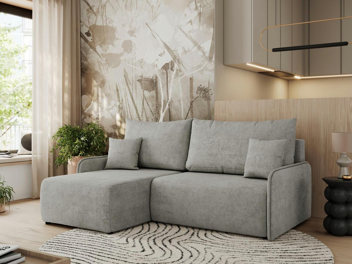 ECKSCHLAFSOFA ARPA L Hellgrau Struktur - links - Hellgrau/Schwarz, Kunststoff/Textil (198/150cm) - MKS