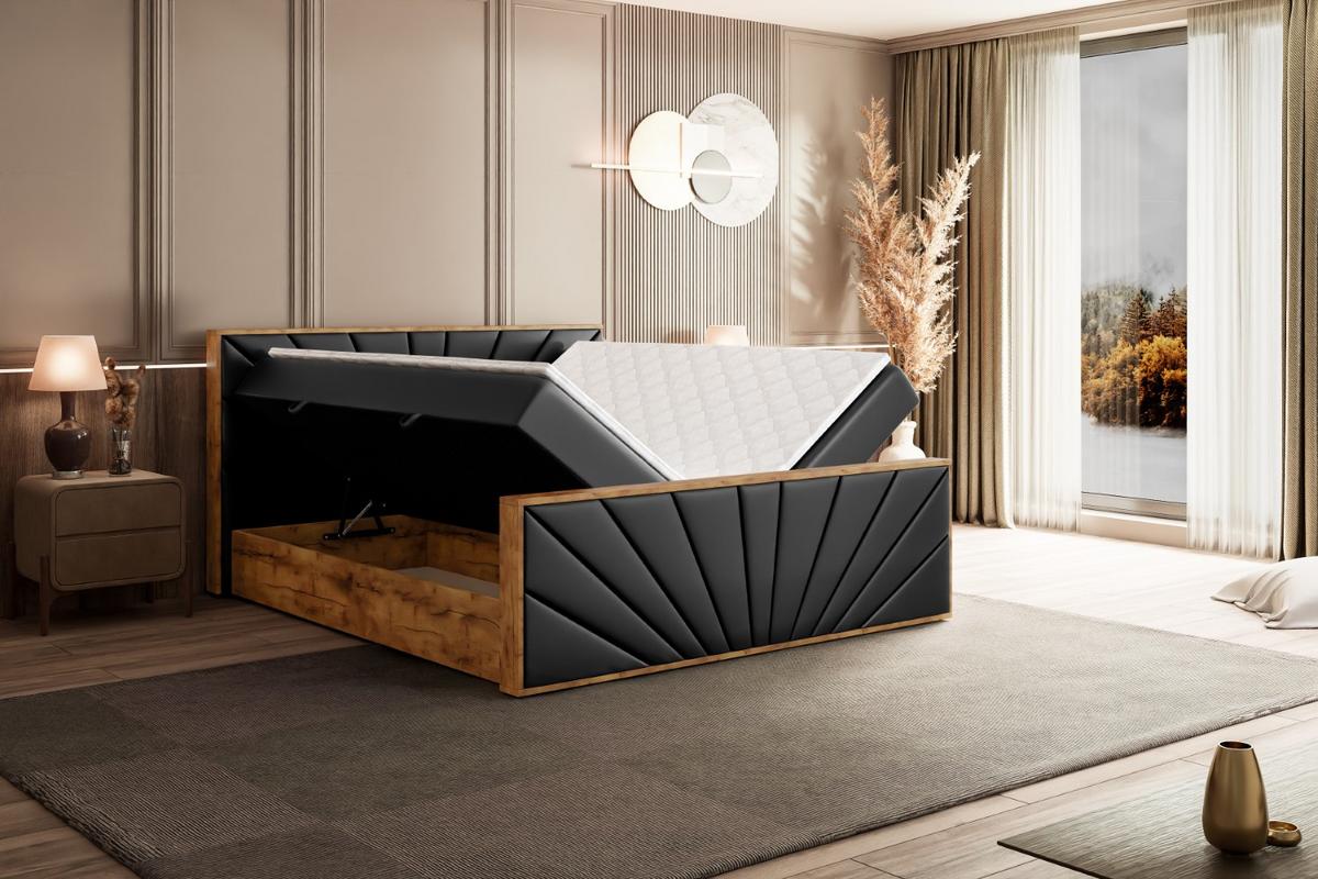 BOXBETT mit Matratze H4 und Lattenrost - LOLLI6-Z - 180x200 - Schwarz Kunstleder - Schwarz, Holzwerkstoff (180/200cm) - ALTDECOR