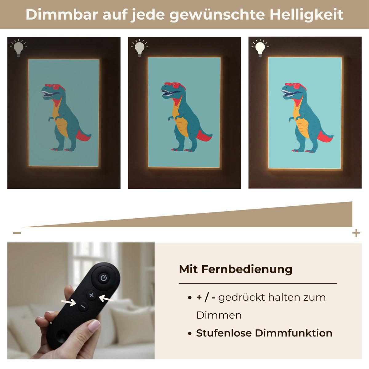 WANDLEUCHTE MIT AKKU Dinosaurier - Blau - Sonnenbrille 60x90 cm - Hellblau, Holzwerkstoff (60/90/8cm) - OnlyWow