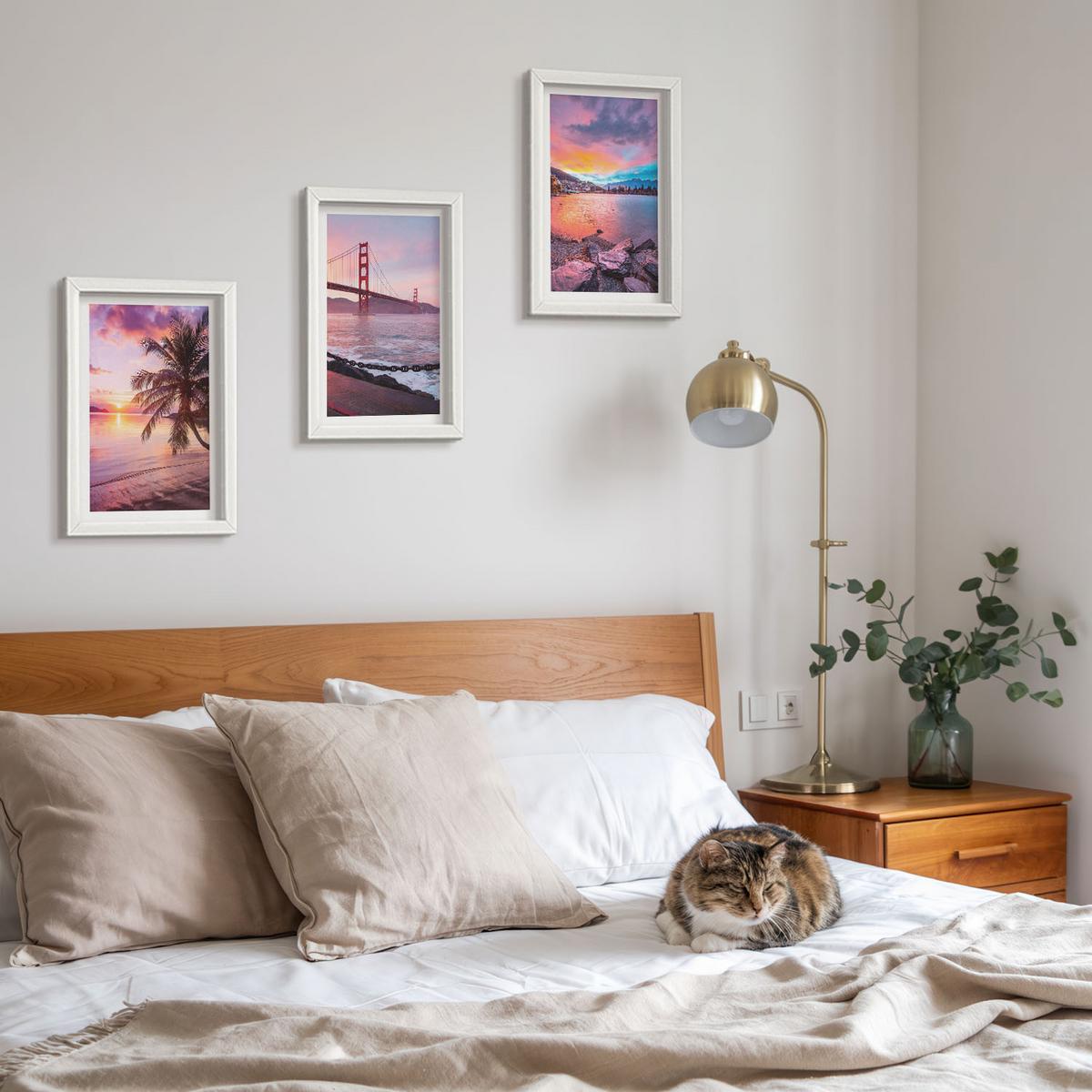 BILDER SET 3er Set - 20x30 cm Weißer Rahmen - Sonnenuntergangsbrücke Landschaft - Weiß, Kunststoff (20/30cm) - TULUP