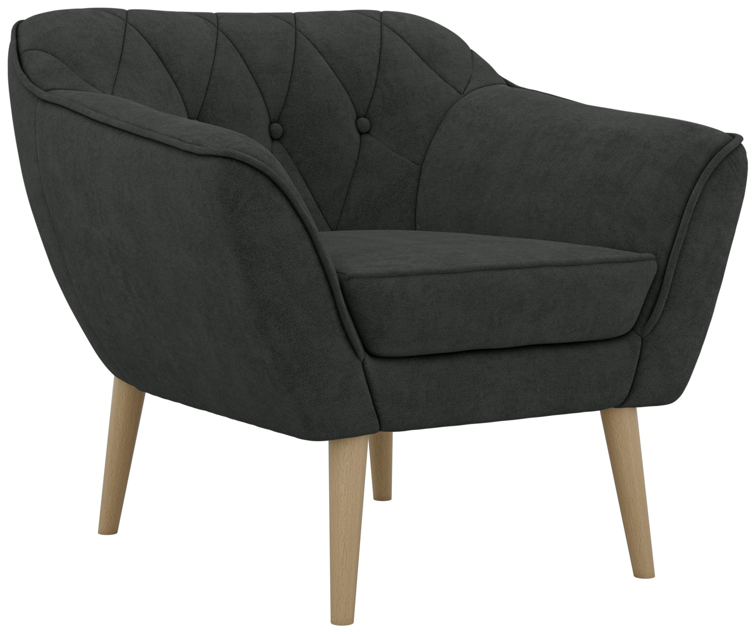SESSEL PIRS - Dunkelgrau Strukture - Holzbeine - Dunkelgrau/Buchefarben, Holzwerkstoff/Textil (80/75/74cm) - MKS