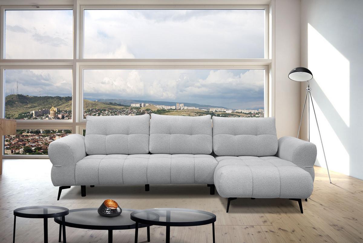 ECKSOFA SALVINI 4-Sitzer, hellgrau - Hellgrau/Schwarz, Holzwerkstoff/Textil (292/158cm) - Wozimo