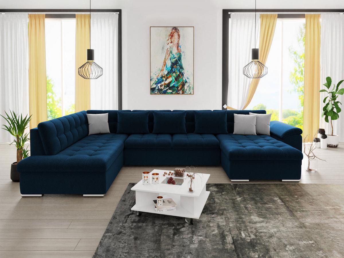 WOHNLANDSCHAFT Niko Bis, Seite: Rechts - Dunkelblau, Holz/Textil (205/76/348cm) - MIRJAN24