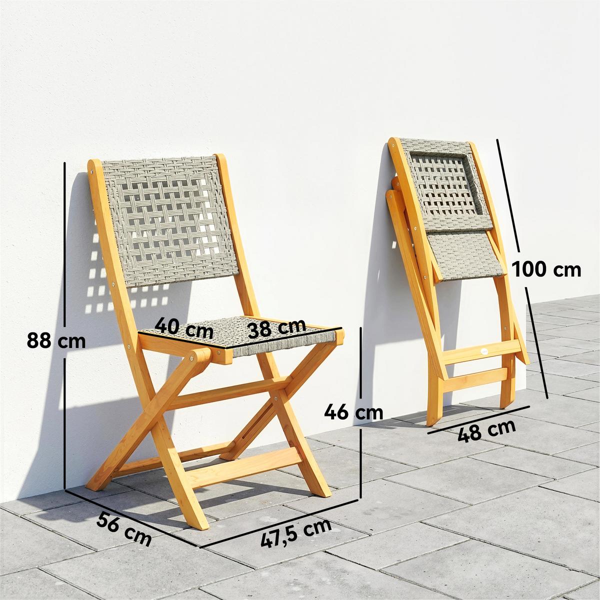 GARTENKLAPPSTUHL 2er Set Akazienholz PE-Rattan Grau - Grau, Holz (47.5/88/56cm) - Outsunny