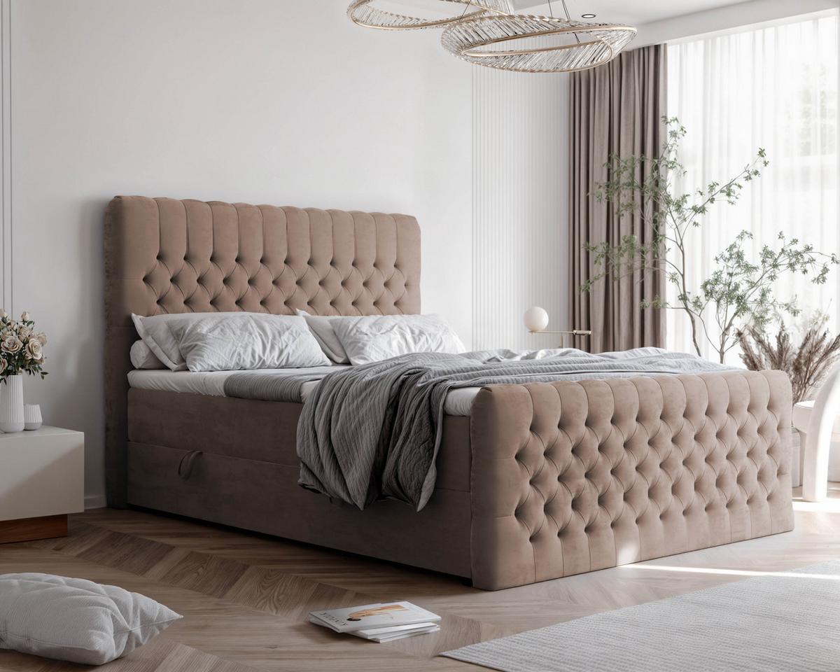 BOXBETT 140x200 cm mit Topper - Braun, Holzwerkstoff/Textil (140/200cm) - Idohome