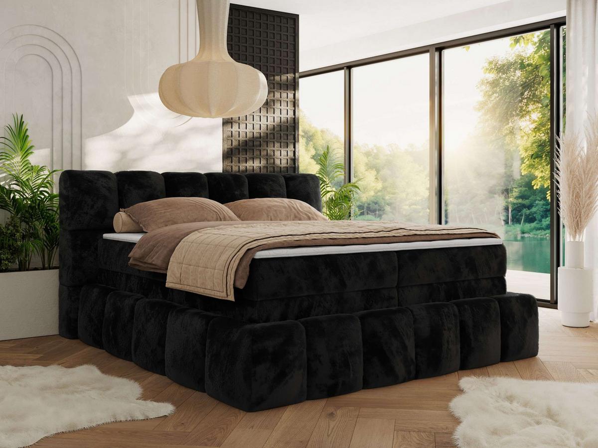 BOXSPRINGBETT NIRA KING 160/200 Schwarz Plüsch - H3 - Schwarz, Holz/Textil (160/200cm) - MKS