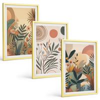 BILDER SET 3er Set - 40x60 cm Goldrahmen - Pflanzenmotive in gedeckten Farben - Goldfarben, Kunststoff (40/60cm) - TULUP