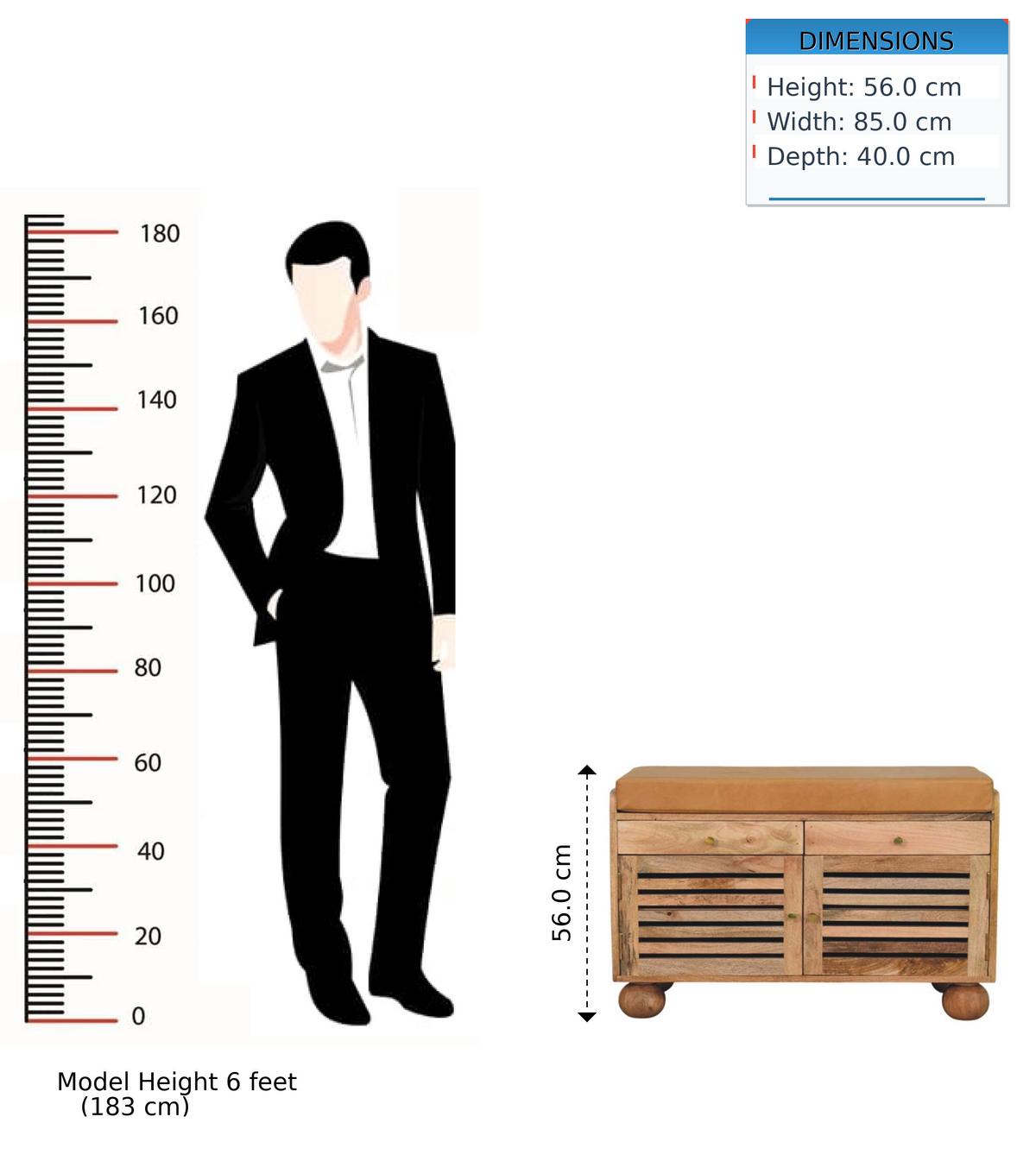 REGAL mit Eichenoptik-Finish, 2 Schubladen, 4 Ablagen, 2 Türen, hellbraun. - Hellbraun, Leder/Holz (85/56/40cm) - Artisan Furniture