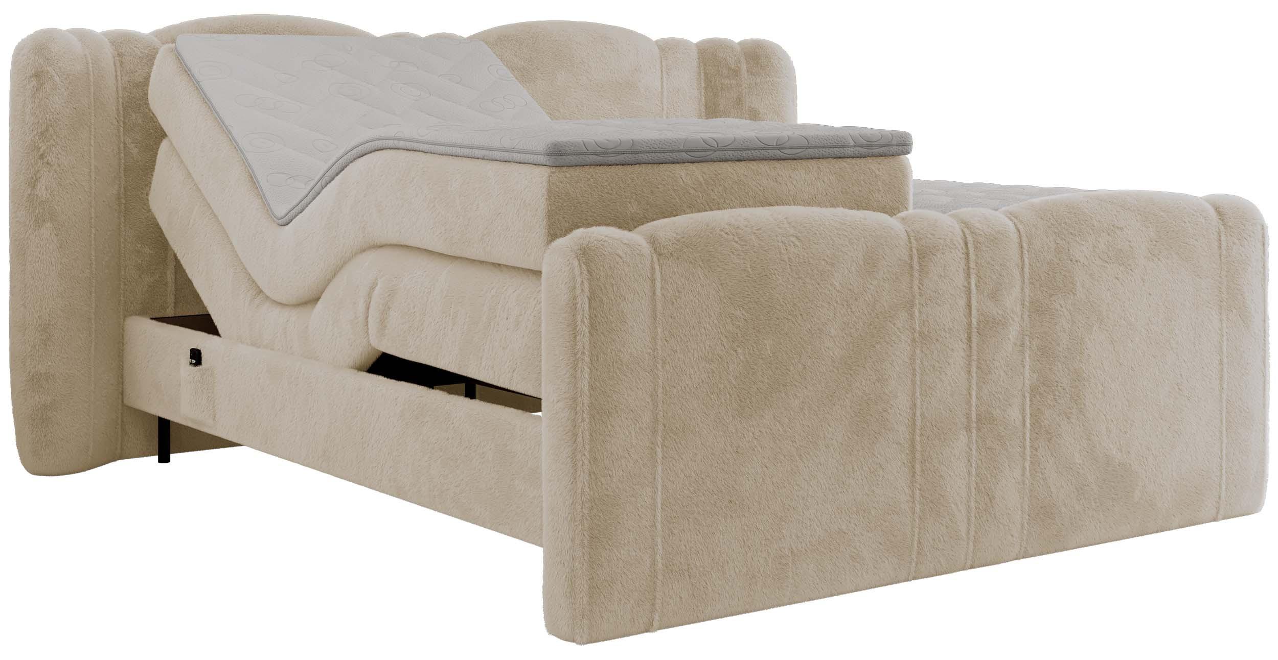 BOXBETT FORTINA 160/200 - Creme Plüsch - H4 - Creme, Holz/Textil (160/200cm) - MKS