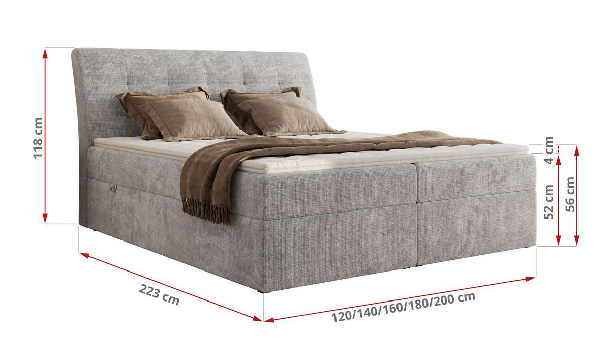 BOXBETT DAGOS 200/200 - Hellgrau Schenille grob gewebt - H4 - Topper Visco - Hellgrau, Textil (200/200cm) - MKS