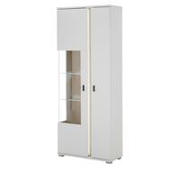 VITRINE weiß matt, Eiche Wotan 80 x 200 cm, Vitrinenschrank inklusive Frontbeleuchtung - Eiche Wotan/Silberfarben, Glas/Holzwerkstoff (80/200/35cm) - Furn.Design