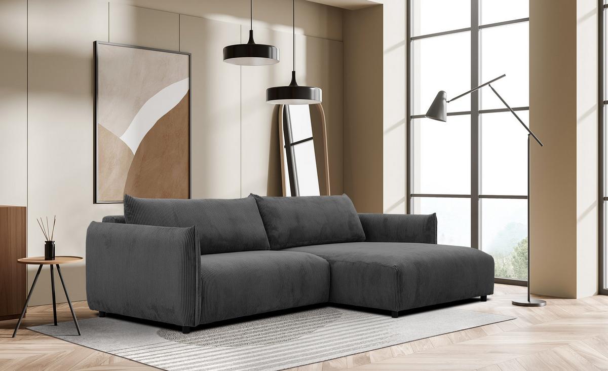 ECKSOFA TAUER 5-Sitzer, dunkelgrau - Dunkelgrau/Schwarz, Holzwerkstoff/Kunststoff (292/174cm) - Wozimo
