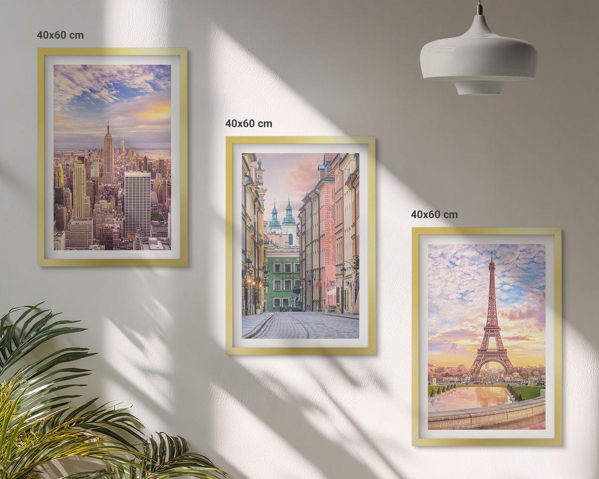 BILDER SET 3er Set - 40x60 cm Goldrahmen - Städte New York Paris Dämmerung - Goldfarben, Kunststoff (40/60cm) - TULUP