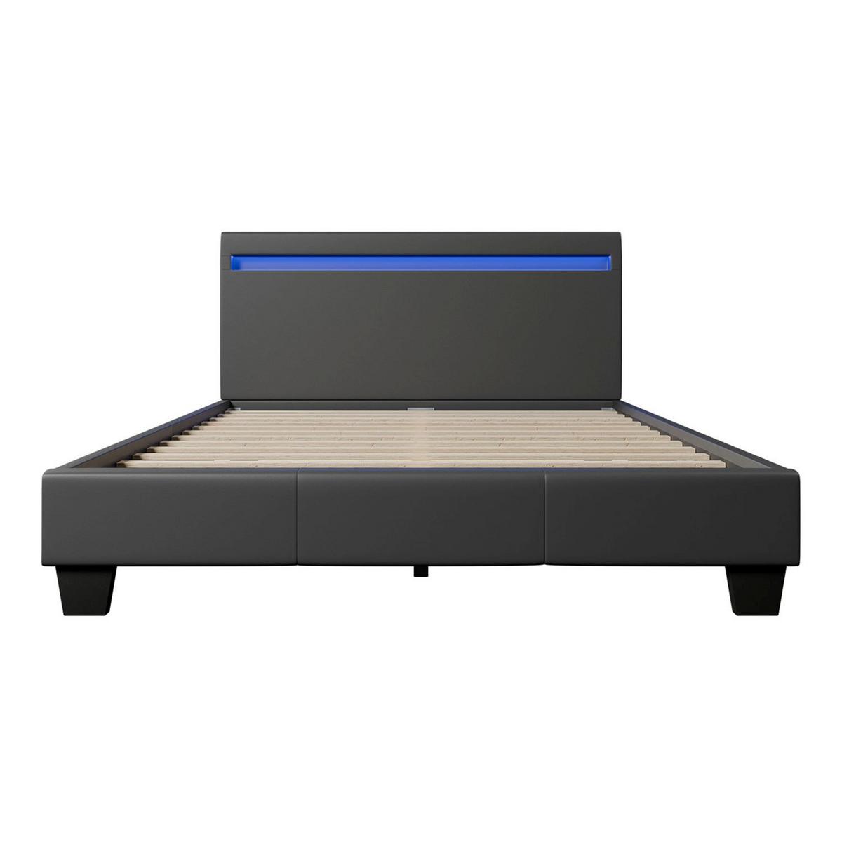 POLSTERBETT Paris mit LED dunkelgrau 120x200cm - Dunkelgrau, Holz (120/200cm) - Juskys