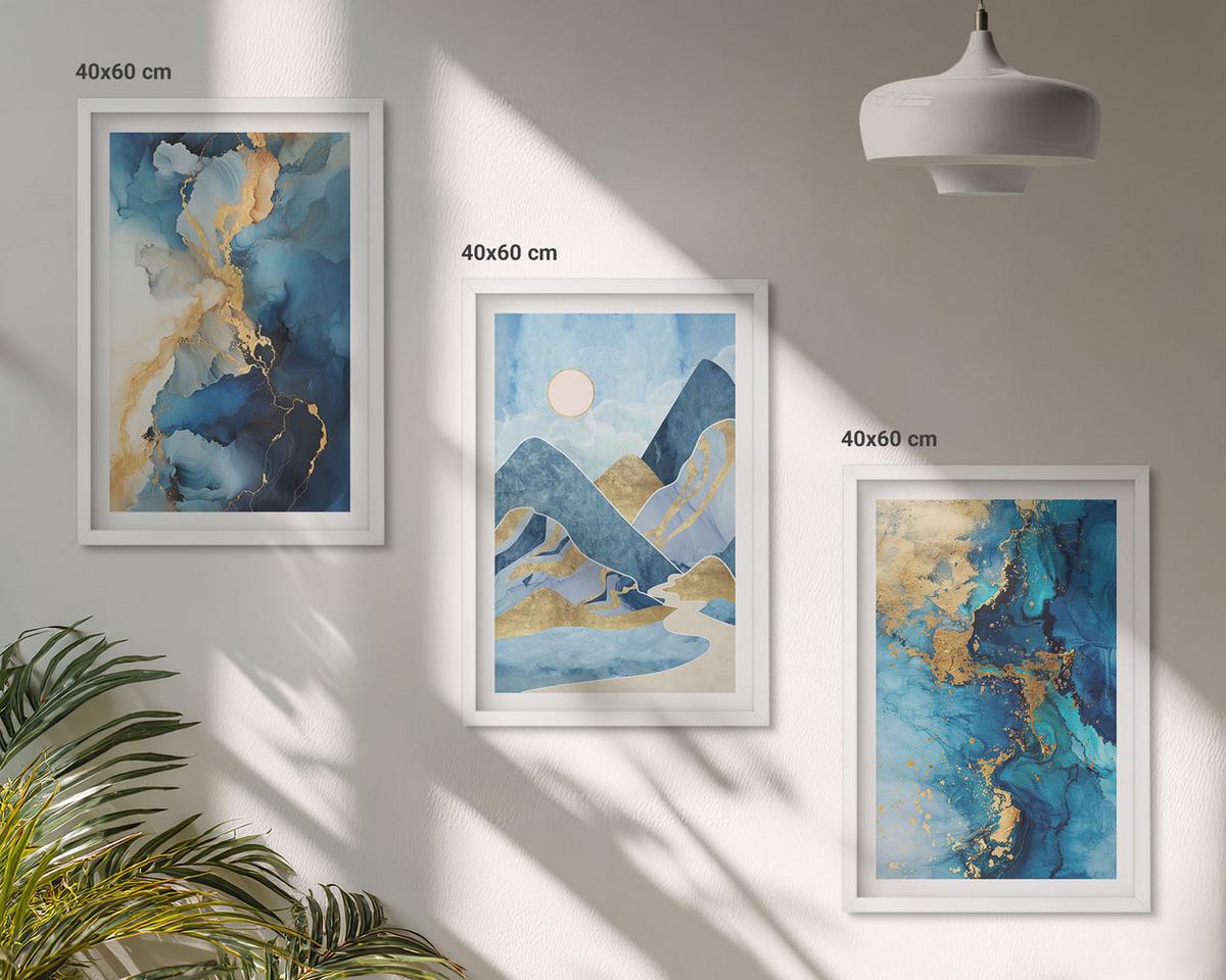 BILDER SET 3er Set - 40x60 cm Weißer Rahmen - Abstrakte Muster der Blue Mountains - Weiß, Kunststoff (40/60cm) - TULUP