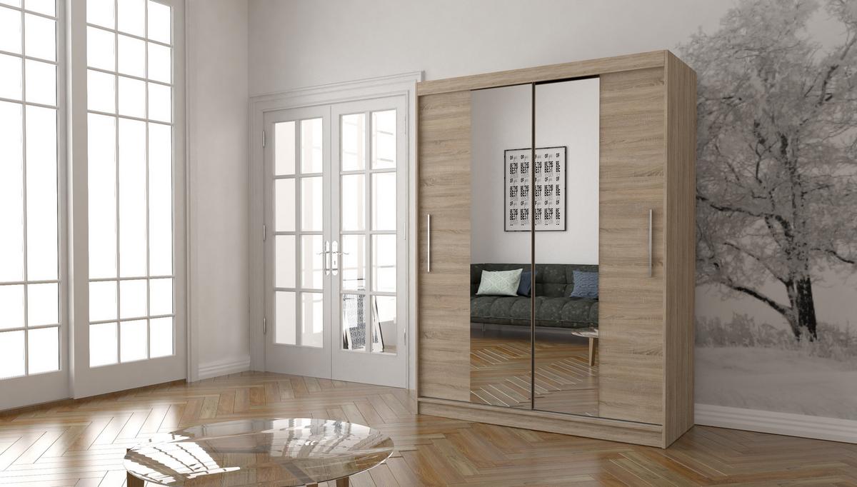 SCHWEBETÜRENSCHRANK 150/200/61 cm 2-türig Vista 01 Sonoma Eiche/Sonoma Eiche - Alufarben/Sonoma Eiche, Glas/Holzwerkstoff (150/200/61cm) - imoebel24
