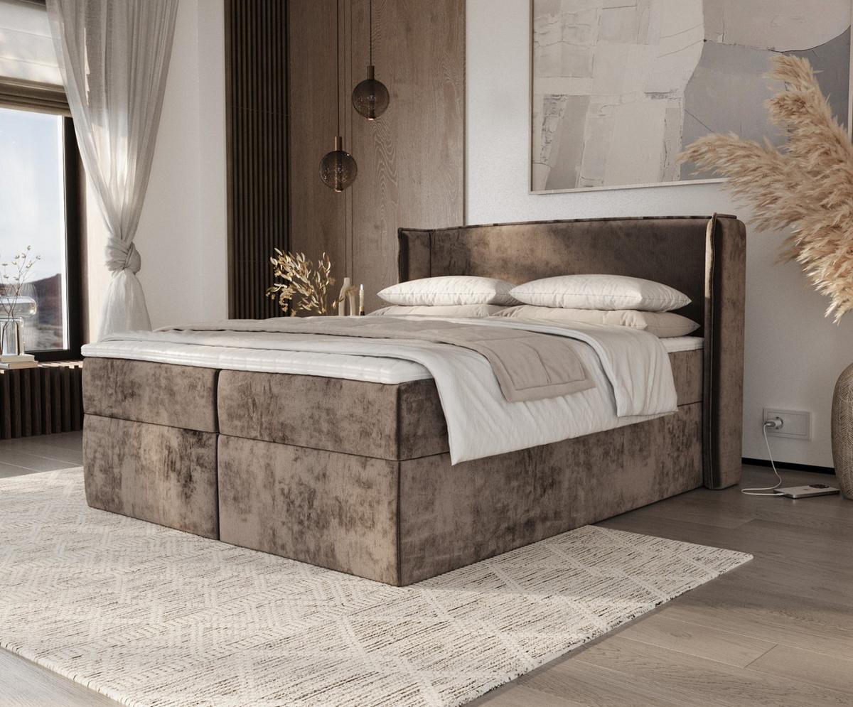 BOXBETT Viva 160/200 cm Braun im Lotta Stoff - Schwarz/Braun, Holz/Holzwerkstoff (160/200cm) - AltaBeds