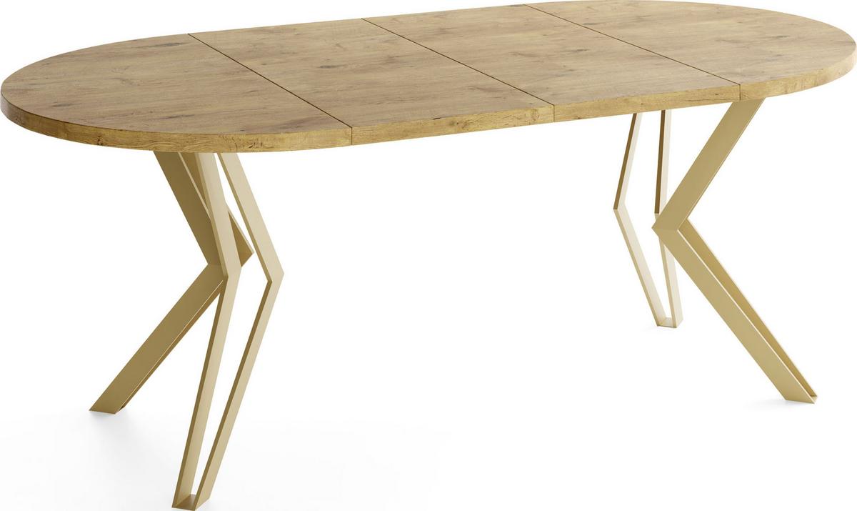 ESSTISCH Daisy runder ausziehbarer, Lancelot Eiche 120-200/100/76 cm - Eichefarben/Goldfarben, Holzwerkstoff/Metall (120/200/76cm) - WFL GROUP