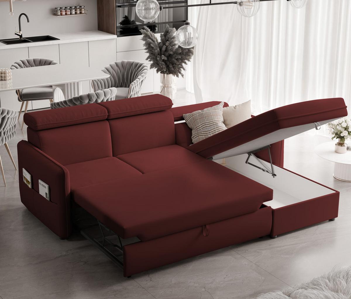 ECKSOFA BENI mit Schlaffunktion und Bettkasten, Stoff Rot - Rot, Kunststoff/Textil (220/160cm) - Idohome