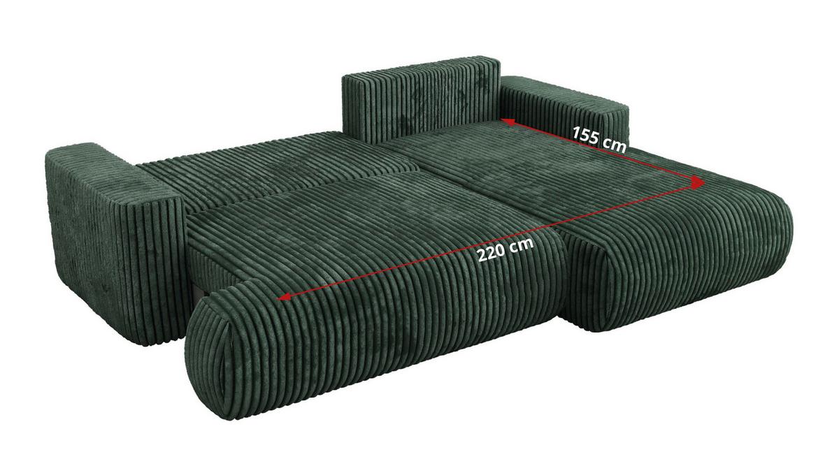 ECKSOFA OVO L Grün Cord - Rechts Seite - Schwarz/Grün, Kunststoff/Textil (195/271cm) - MKS
