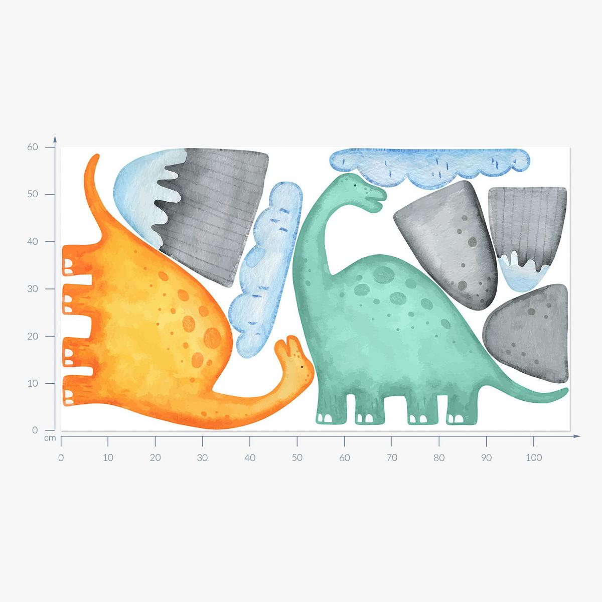 WANDAUFKLEBER 60x108cm - Dinosaurier und Berge - Multicolor, Kunststoff (60/108/0.1cm) - Wallfluent