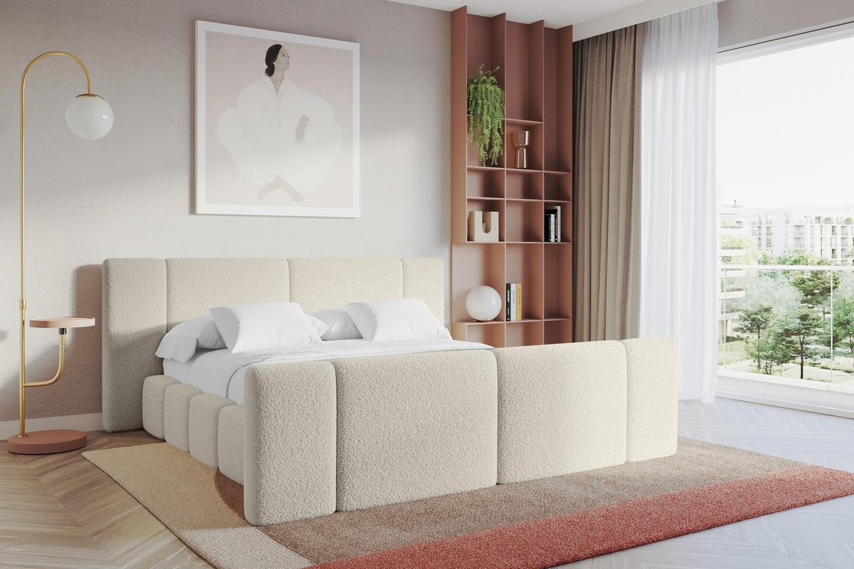 POLSTERBETT mit Bettkasten, Fußteil und Lattenrost, Bett mit Matratze H3/H4 - NILO-Z 140x200 Beige - Champagner, Holzwerkstoff/Textil (140/200cm) - ALTDECOR