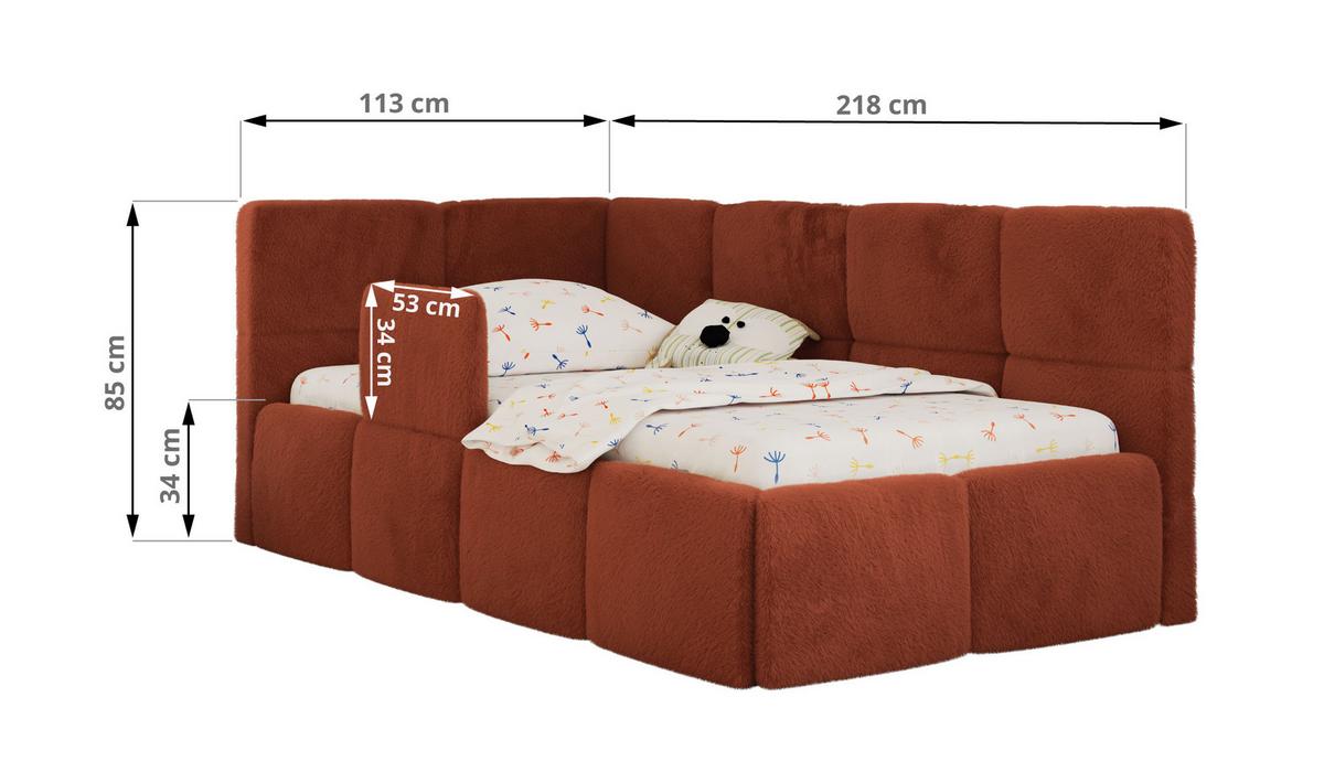 POLSTERBETT ARVO ALTA 90/200 - Orange Plüsch - Schaumstoffmatratze - Links - Orange, Textil (90/200cm) - MKS