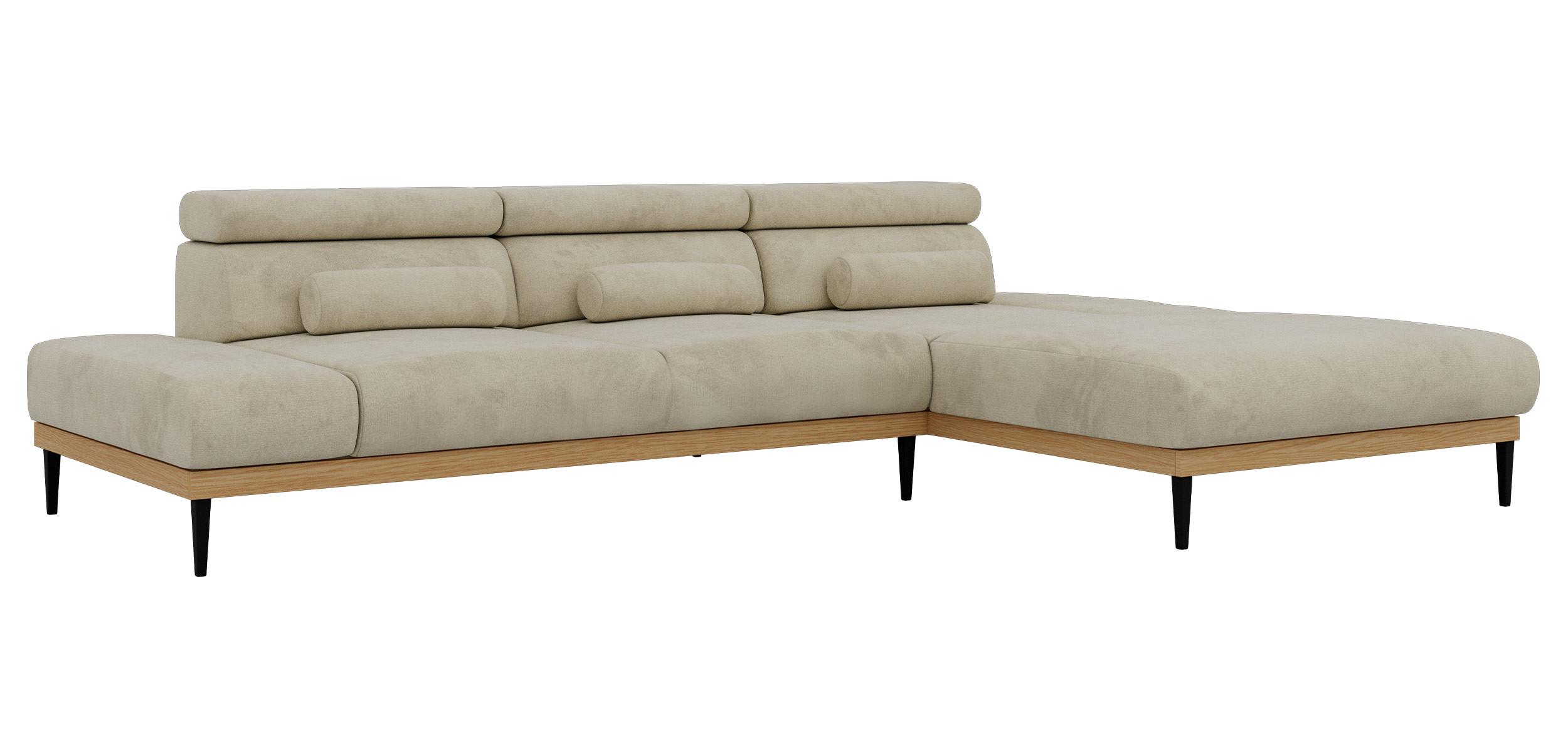 ECKSOFA PAVERO L - Beige Velvet - Rechts Seite - Beige/Schwarz, Textil/Metall (316/205cm) - MKS