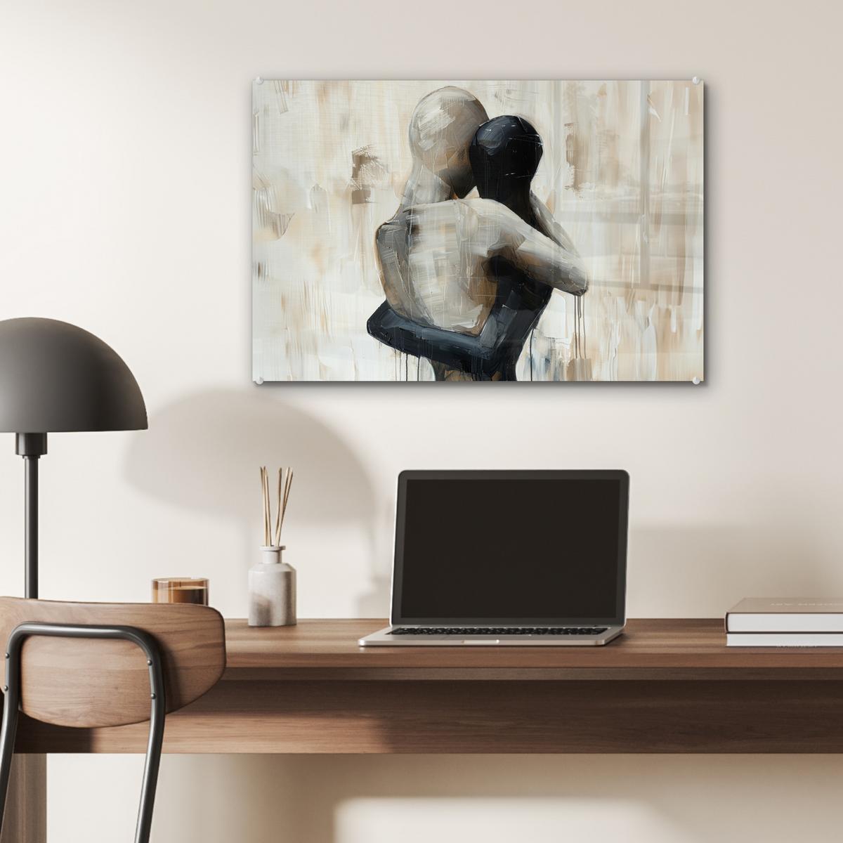 ACRYLGLASBILD Abstrakt - Liebe - Schwarz und weiß - Modern Wanddeko 60x40 cm - Schwarz, Glas (60/40cm) - MuchoWow