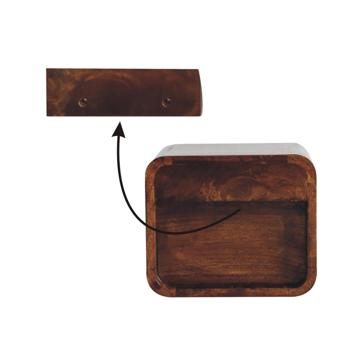 NACHTTISCH Petite, Wandmontiert, 1 Schublade, 1 offenes Fach, Braun - Messingfarben/Braun, Holz/Metall (30/25/25cm) - Artisan Furniture