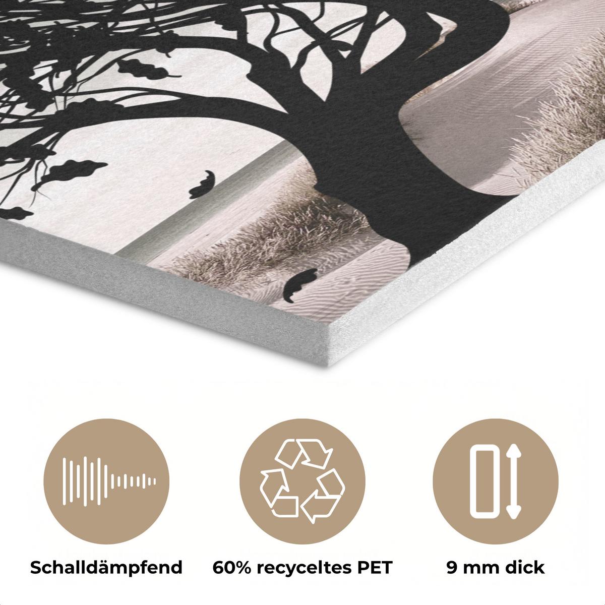 AKUSTIKBILD Strand - Meer - Menschen - Baum - Moderne Kunst Wandbilder 60x60 cm - Hellgrau, Kunststoff (60/60/0.9cm) - MuchoWow