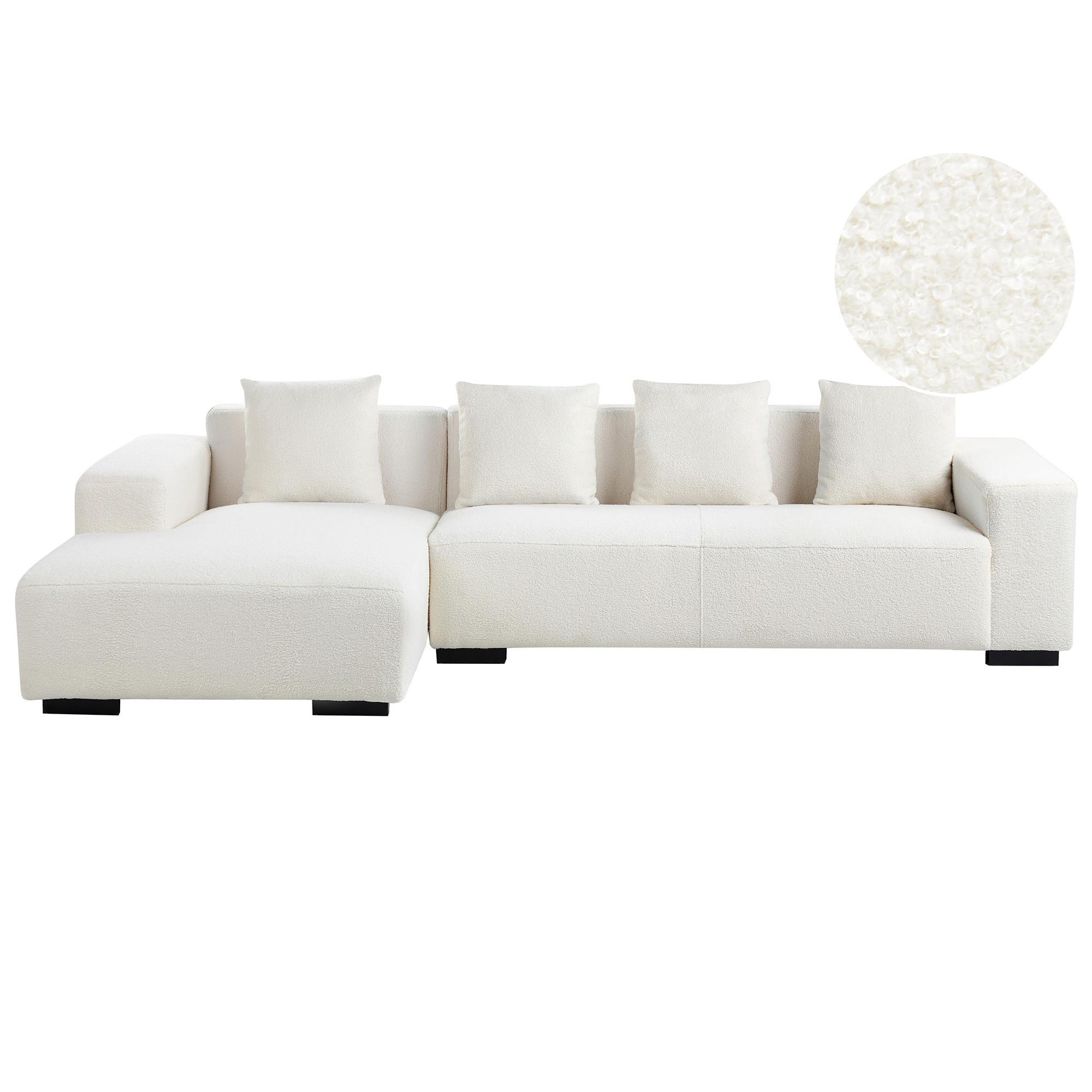 ECKSOFA 4-Sitzer Bouclé Weiß rechtsseitig Lungo - Schwarz/Weiß, Textil (285/160cm) - Beliani