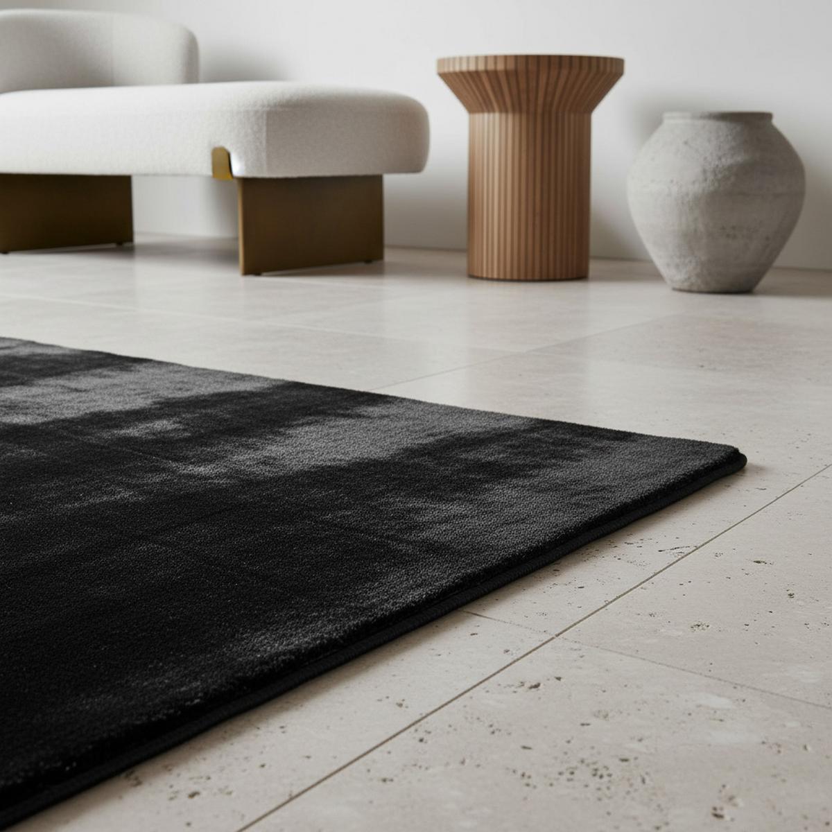 KURZFLORTEPPICH Waschbar ISAR, einfarbig, aus Polyester, Schwarz, Ø 80 cm - Schwarz, Textil (80/80cm) - KADIMA DESIGN