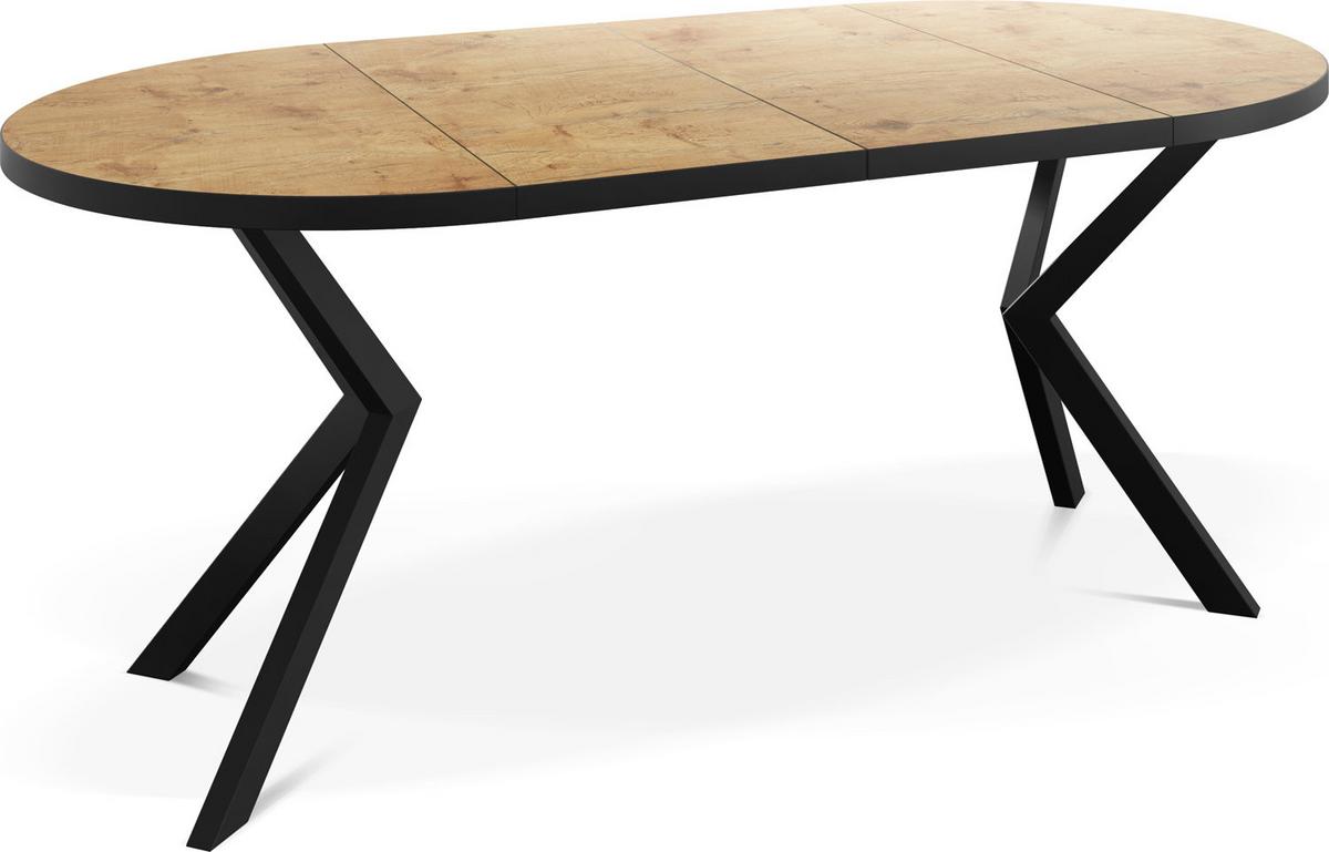 ESSTISCH Vincento runder ausziehbar, Lancelot Eiche 100-180/100/76 cm - Eichefarben/Schwarz, Holzwerkstoff/Metall (100/180/76cm) - WFL GROUP
