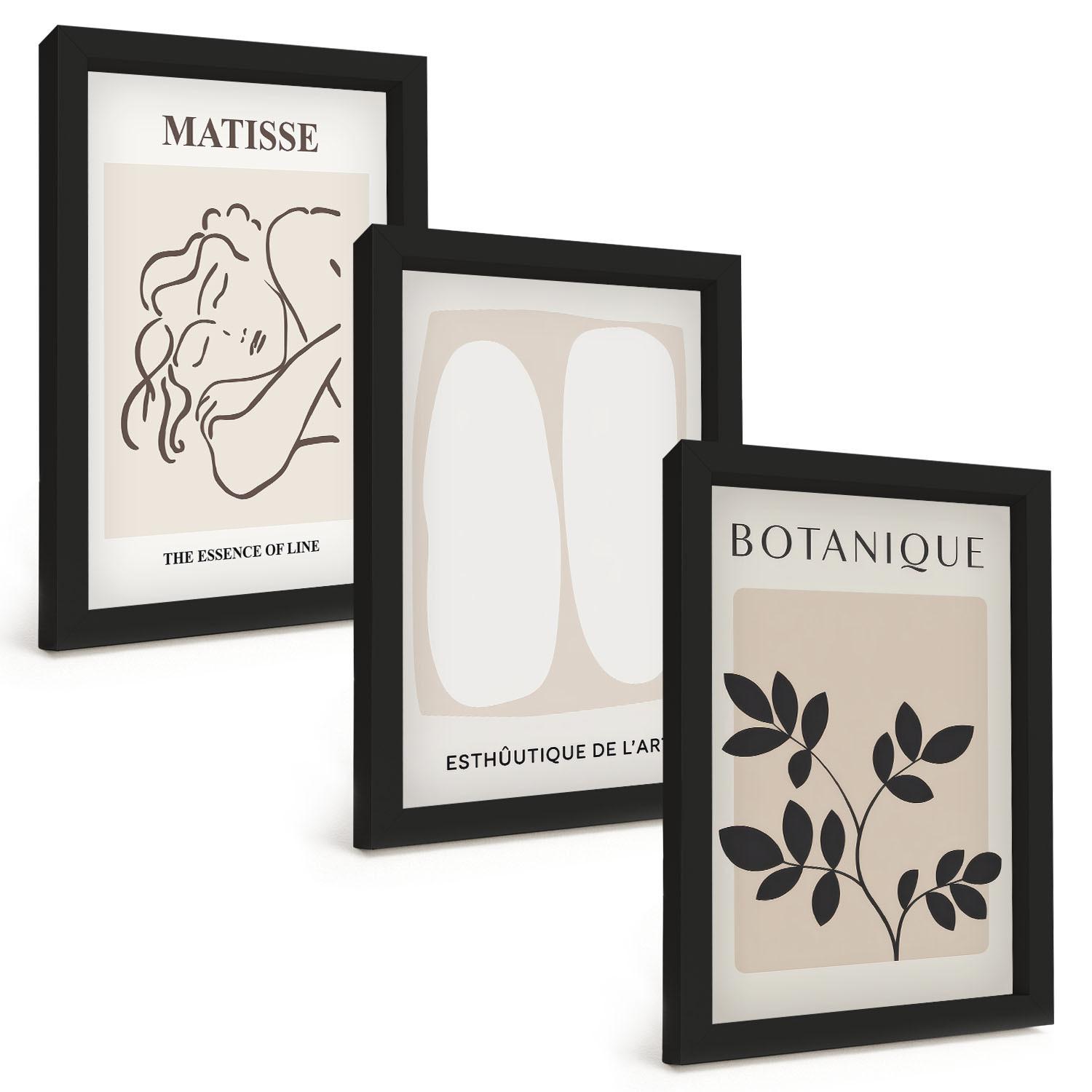 BILDER SET 3er Set - 20x30 cm Schwarzer Rahmen - Matisses stilvolle Pflanzenbilder - Schwarz, Kunststoff (20/30cm) - TULUP