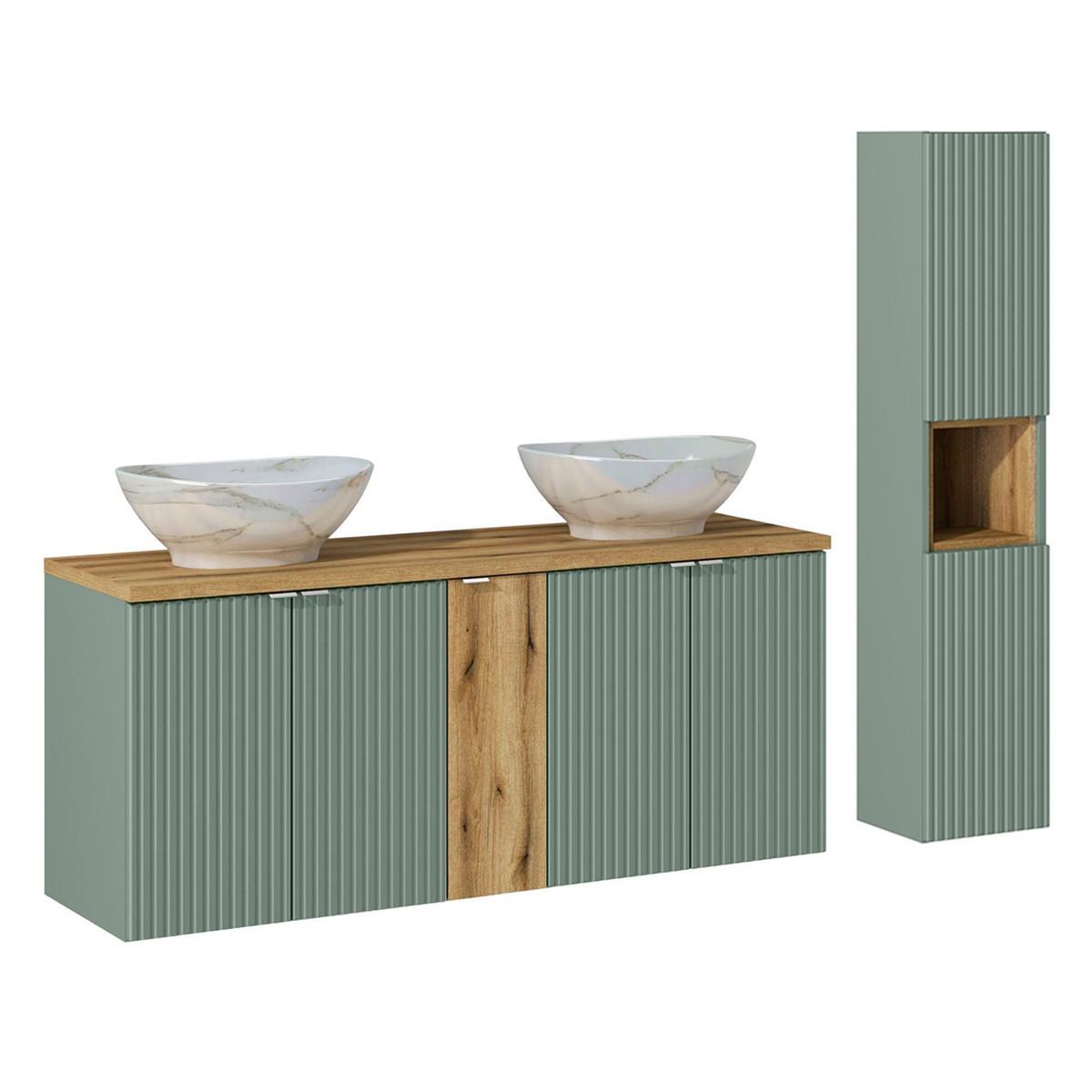 BADMÖBEL 140cm Jade 2er-Set Grün und Holz - Grün, Holzwerkstoff (140/57/40cm) - Petits-meubles