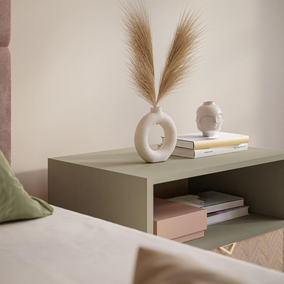 NACHTTISCH ALOE mit Fischgrätenmuster Scandi Eukalyptus - Eukalyptusholzfarben, Holzwerkstoff (54/54/38cm) - Lookway