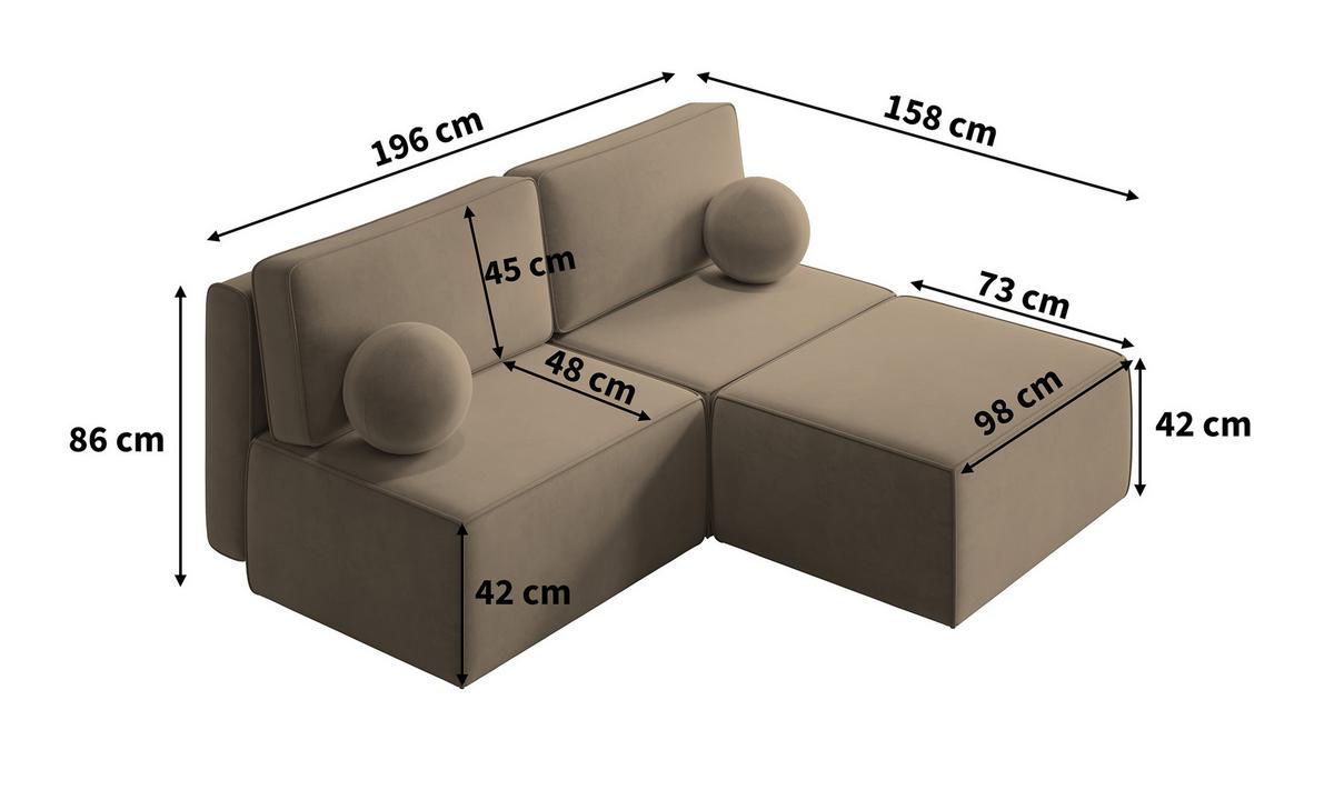 ECKSOFA VARNA P Graphitfarben Kordstoff mit Schlaffunktion - Graphitfarben/Grau, Holz/Kunststoff (196/158cm) - MASSENO