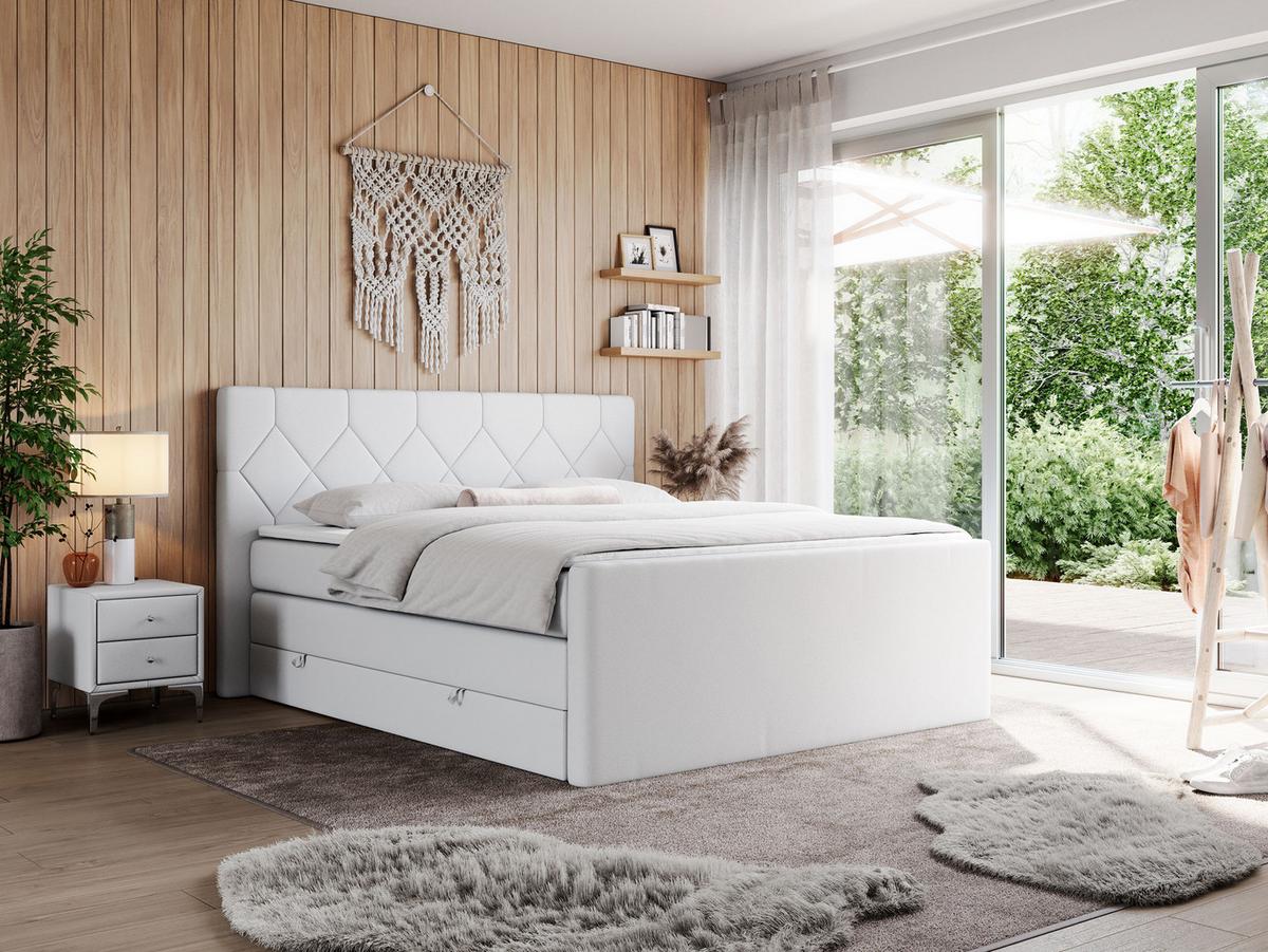 BOXSPRINGBETT KING EIGAR 140/200 Weiß Kunstleder - H3 - Weiß, Holz/Textil (140/200cm) - MKS
