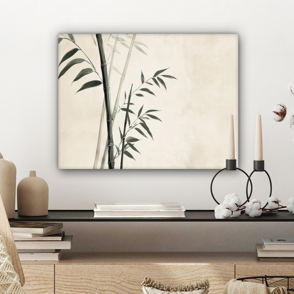 LEINWANDBILD Japandi - Bambus - Beige Wandbild 40x30 cm - Eukalyptusholzfarben, Textil (40/30cm) - MuchoWow
