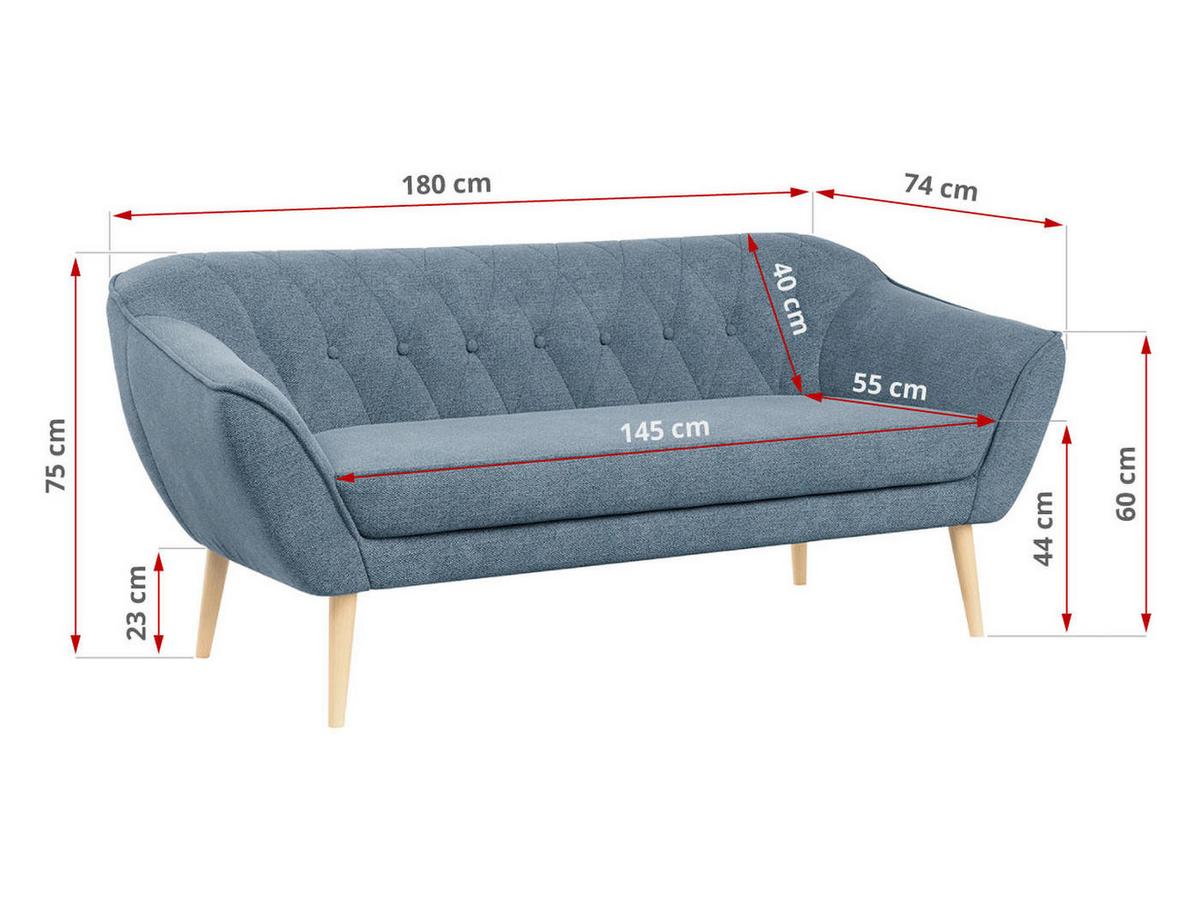 SOFA Pirs 3 Sitzer Strukture Blau - Blau/Braun, Holz/Textil (180/75/74cm) - MKS