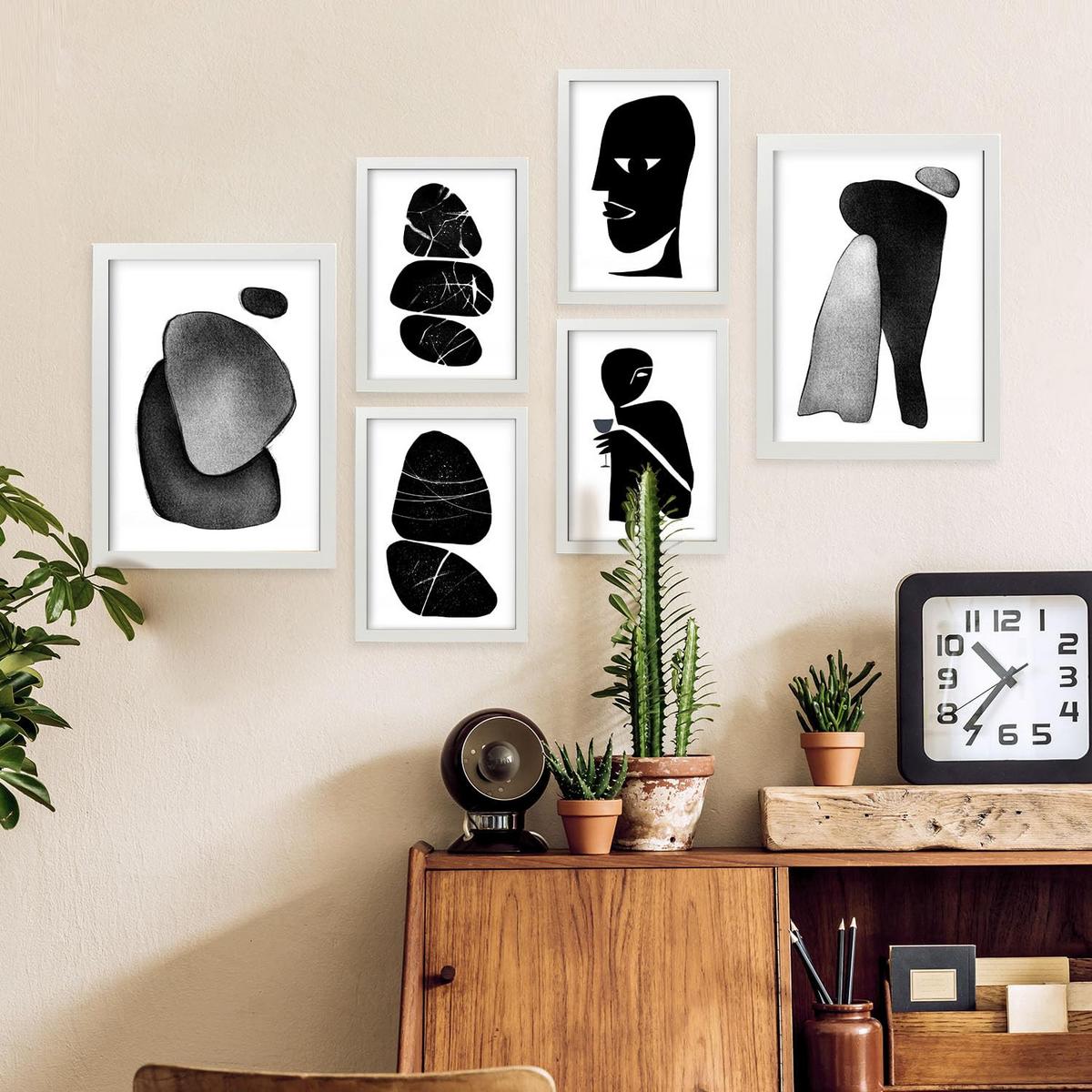 POSTER Set Mit 6 Datenlose Köpfe In Liebhaber Abstrakt Ästhetische Dekorative Gemälde Für Ihr Wohnzimmer, Schlafzimmer, Zuhause A3 & A4 Weißer Rahmen - Weiß, Papier (29/3cm) - Nacnic