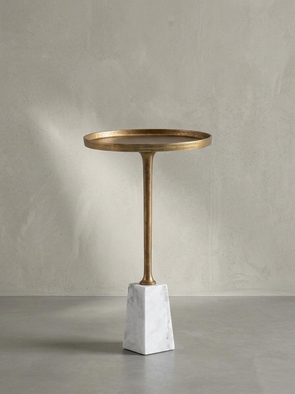 BEISTELLTISCH – Rund Marmor Weiß Gold Metall 34x34x58 cm - Goldfarben/Weiß, Metall (34/34/58cm) - KADIMA DESIGN