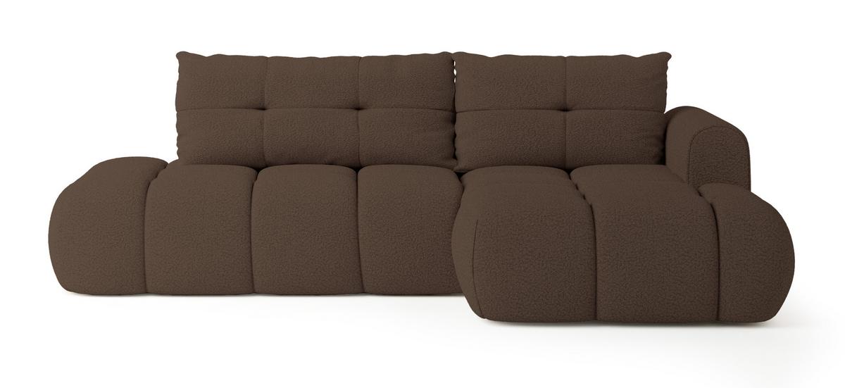 ECKSOFA FLUMA R-S Braun Boucle-Stoff mit Schlaffunktion - Braun, Holz (279/158cm) - MASSENO