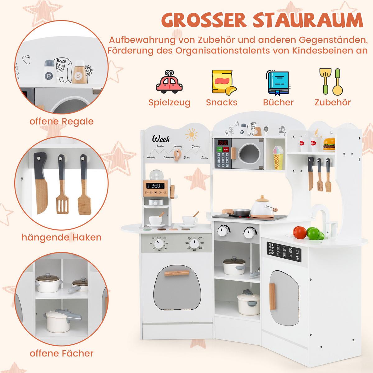 ECK-SPIELKÜCHE Weiß - Weiß, Holzwerkstoff (105/95/30cm) - COSTWAY
